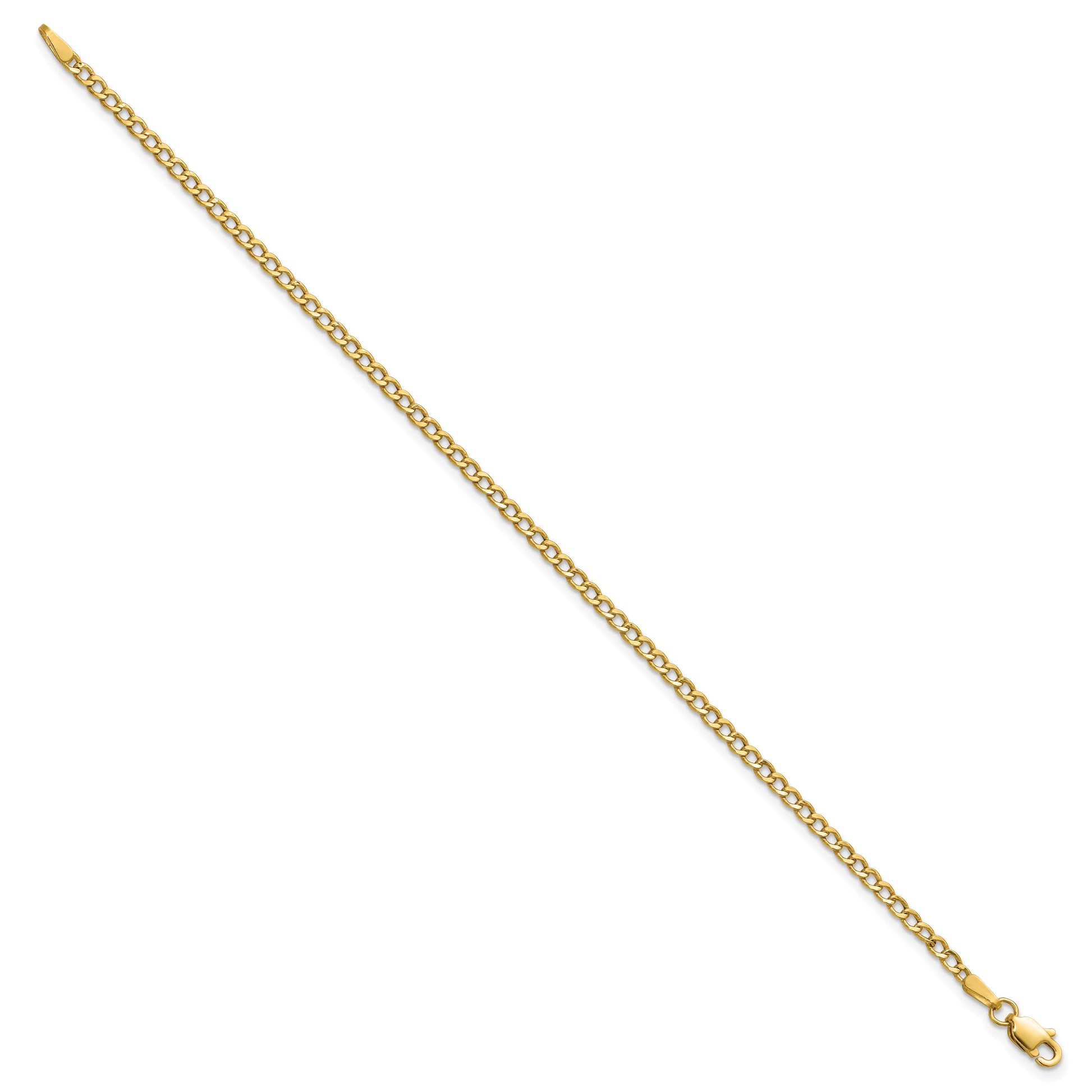 14K 10 inch 2.5mm Semi-Solid Curb with Lobster Clasp Anklet