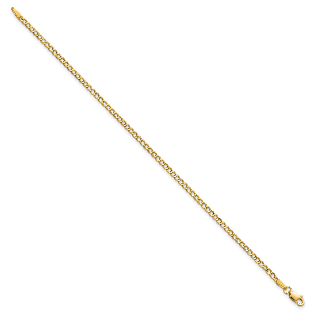14K 7 inch 2.5mm Semi-Solid Curb with Lobster Clasp Bracelet