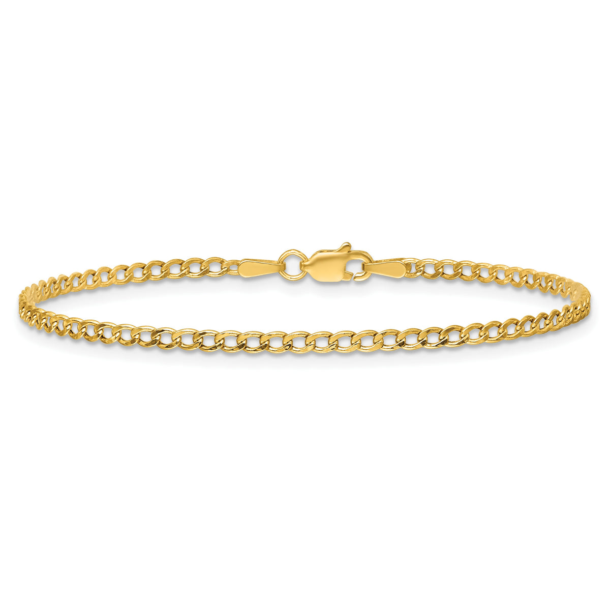 14K 7 inch 2.5mm Semi-Solid Curb with Lobster Clasp Bracelet