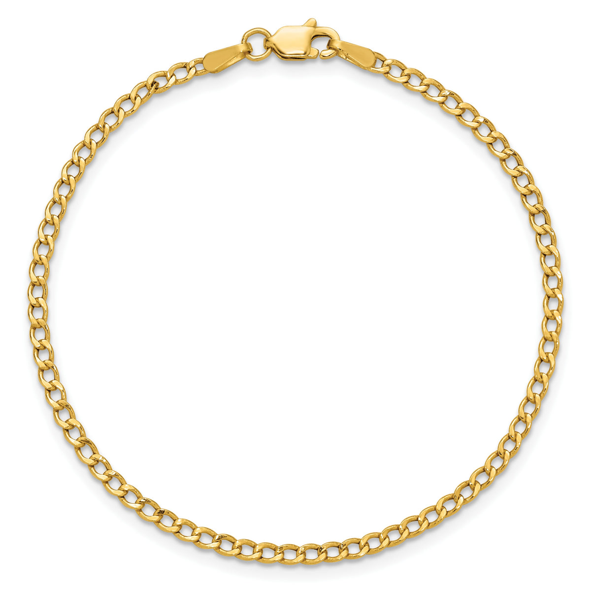 14K 10 inch 2.5mm Semi-Solid Curb with Lobster Clasp Anklet