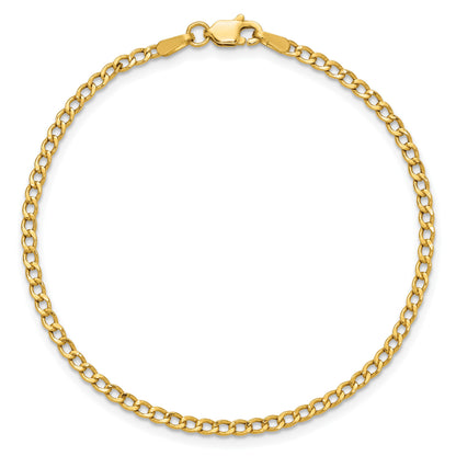 14K 10 inch 2.5mm Semi-Solid Curb with Lobster Clasp Anklet