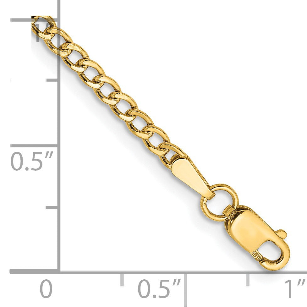 14K 9 inch 2.5mm Semi-Solid Curb with Lobster Clasp Anklet