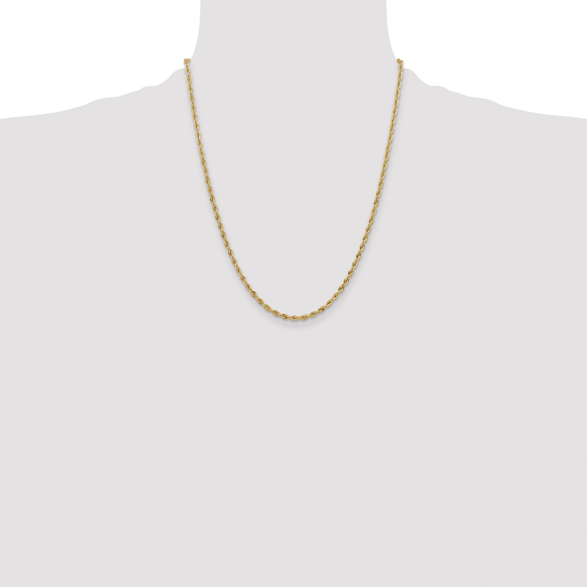 14K 22 inch 3mm Semi Solid Rope with Lobster Clasp Chain