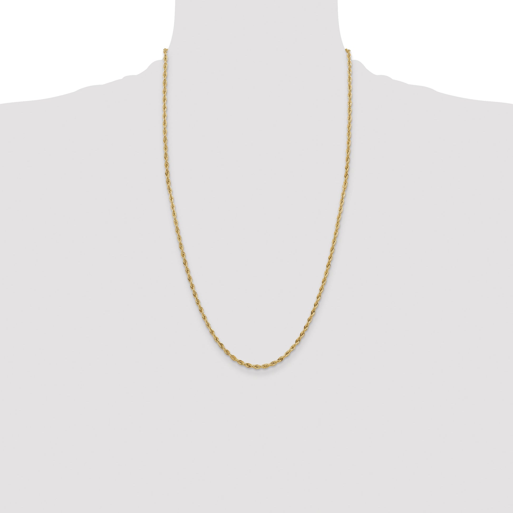 14K 26 inch 3mm Semi Solid Rope with Lobster Clasp Chain