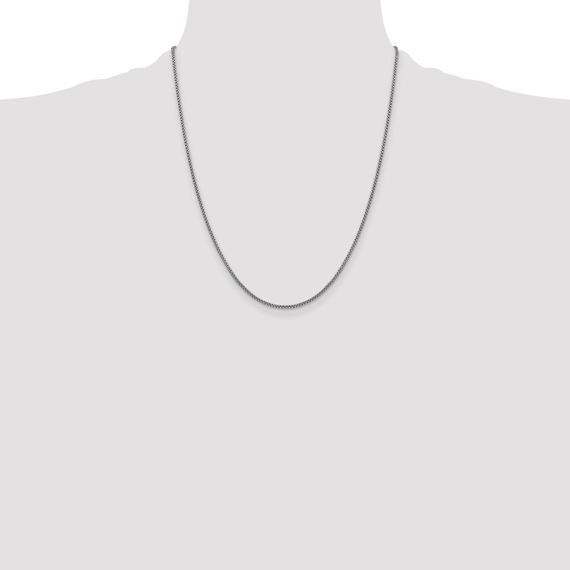 14K White Gold 22 inch 1.5mm Semi-Solid Round Box with Lobster Clasp Chain