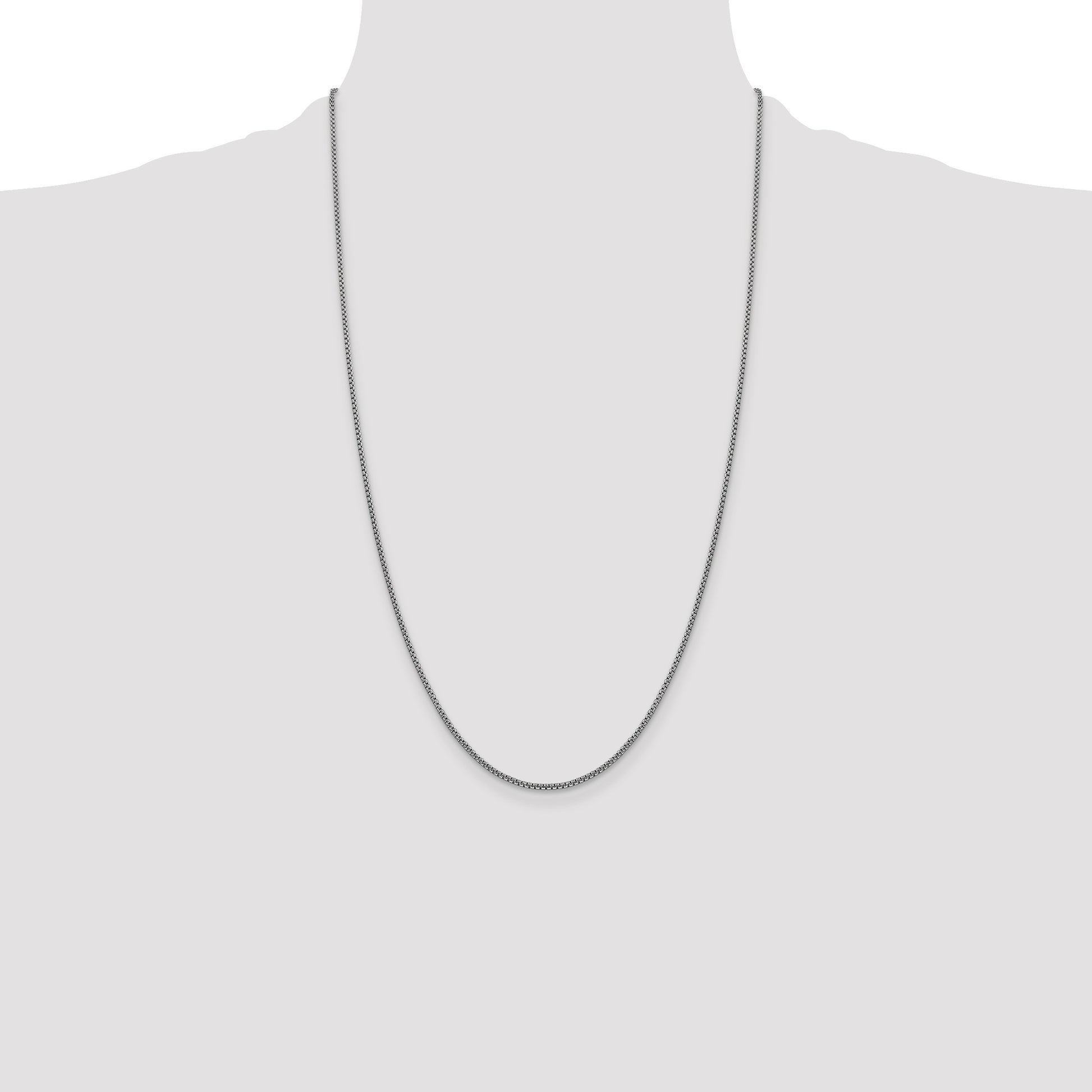14K White Gold 26 inch 1.5mm Semi-Solid Round Box with Lobster Clasp Chain