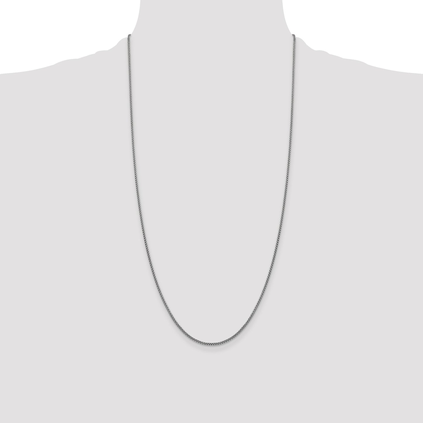 14K White Gold 28 inch 1.5mm Semi-Solid Round Box with Lobster Clasp Chain