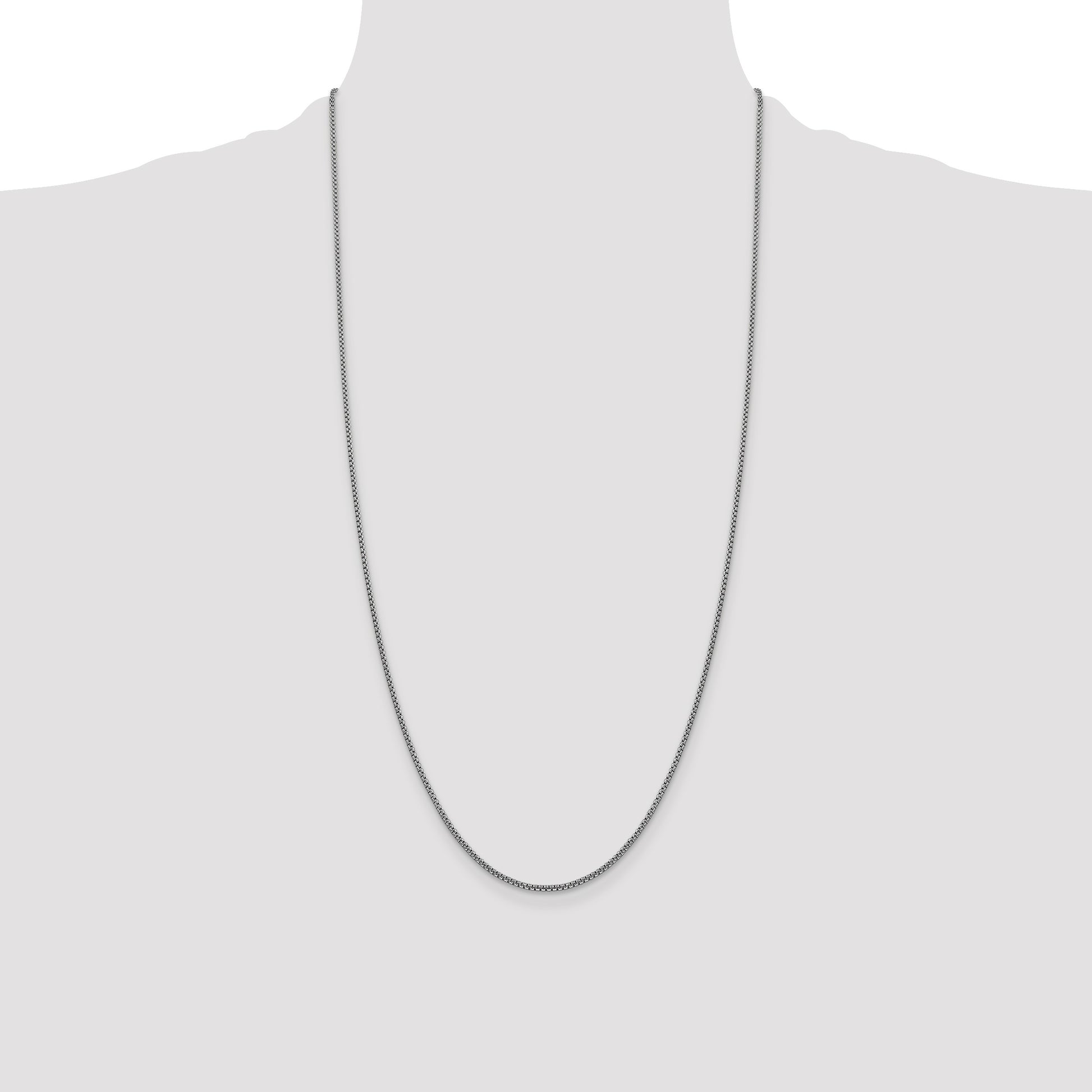 14K White Gold 28 inch 1.5mm Semi-Solid Round Box with Lobster Clasp Chain