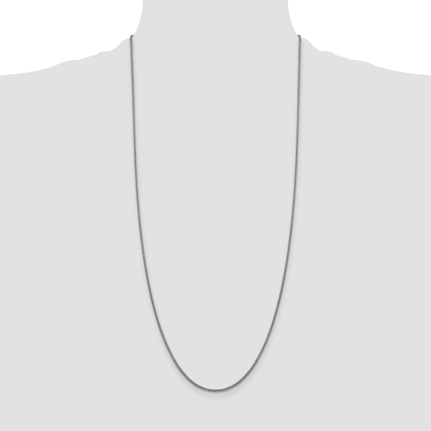 14K White Gold 30 inch 1.5mm Semi-Solid Round Box with Lobster Clasp Chain
