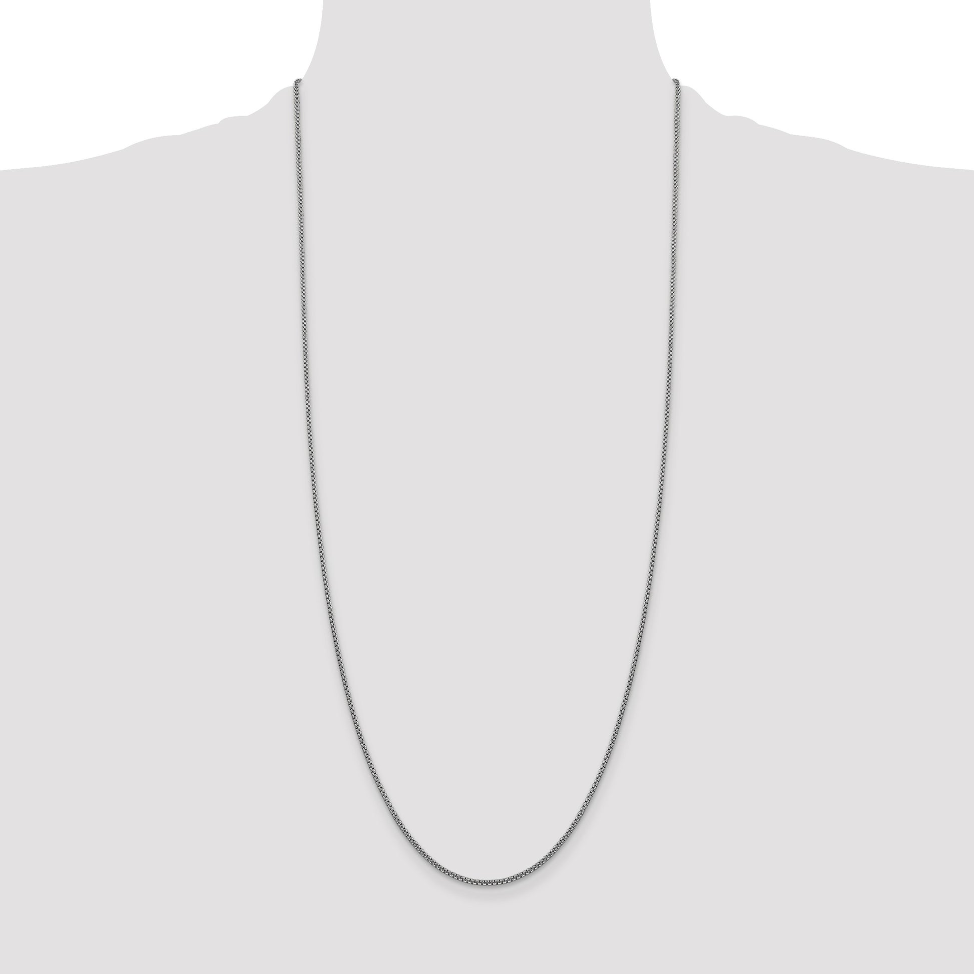 14K White Gold 30 inch 1.5mm Semi-Solid Round Box with Lobster Clasp Chain