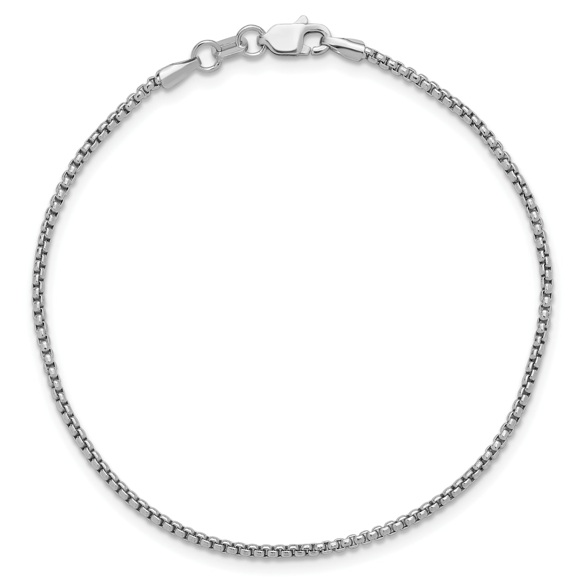 14K White Gold 7 inch 1.5mm Semi-Solid Round Box with Lobster Clasp Bracelet