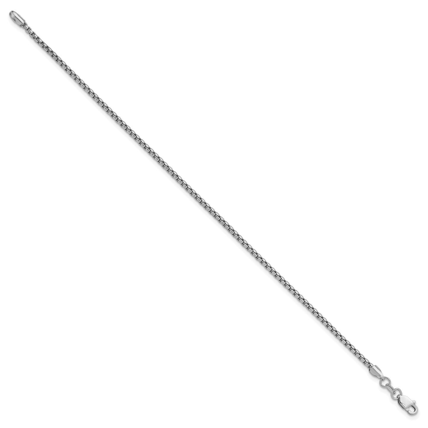 14K White Gold 7 inch 1.75mm Semi-Solid Round Box with Lobster Clasp Bracelet