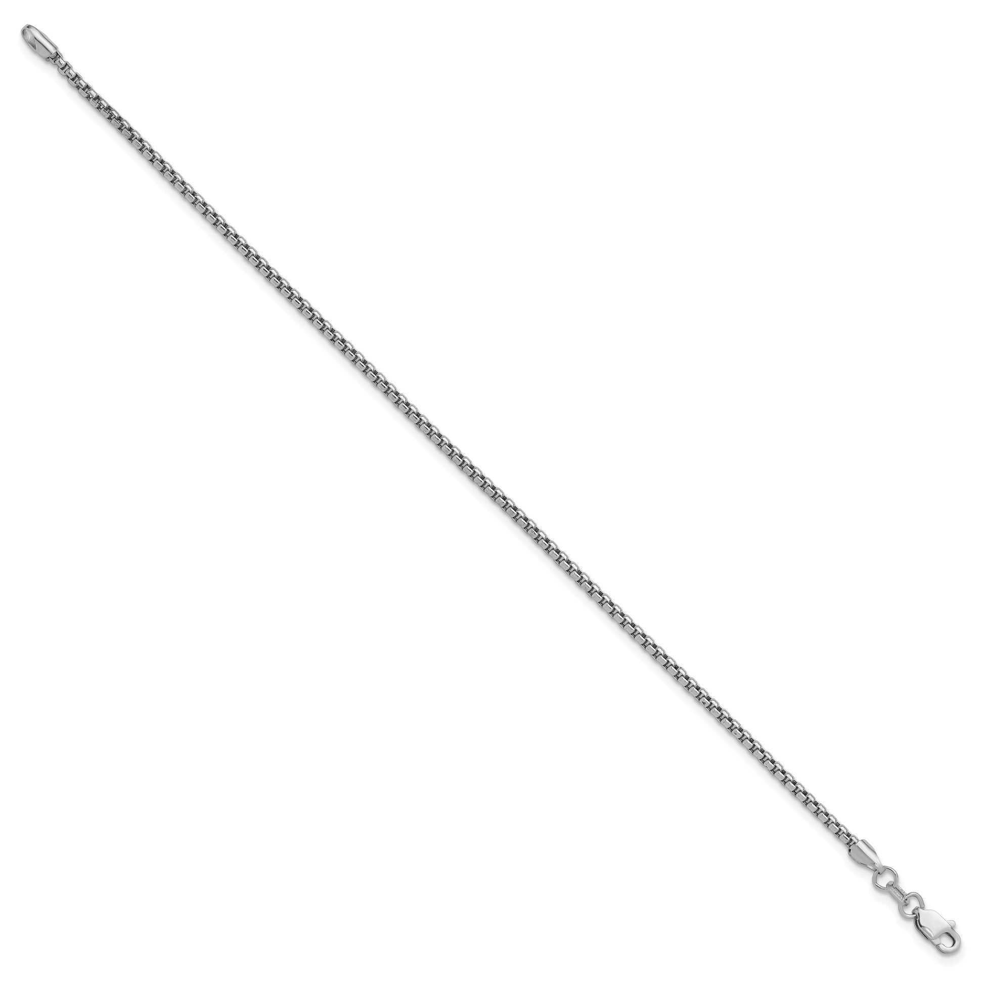 14K White Gold 7 inch 1.75mm Semi-Solid Round Box with Lobster Clasp Bracelet