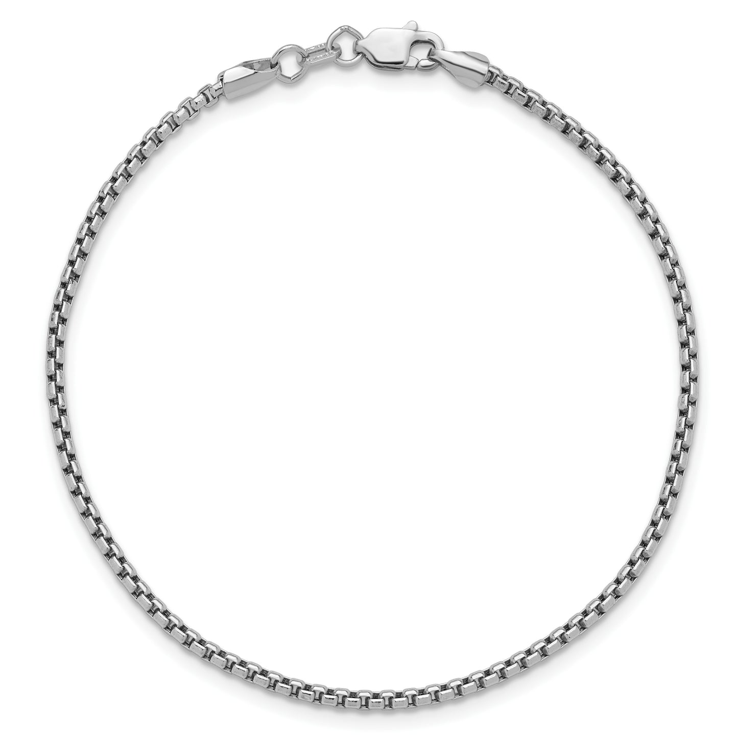 14K White Gold 7 inch 1.75mm Semi-Solid Round Box with Lobster Clasp Bracelet