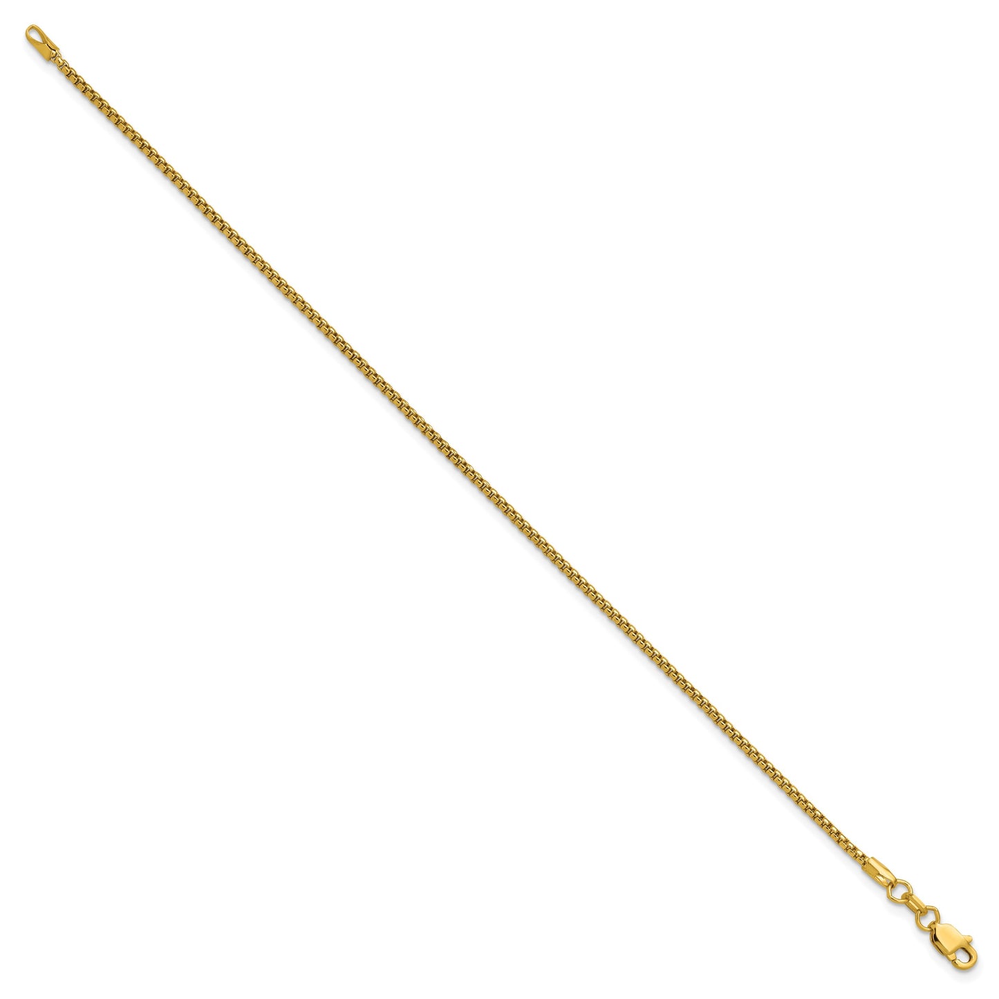 14K 7 inch 1.5mm Semi-Solid Round Box with Lobster Clasp Bracelet