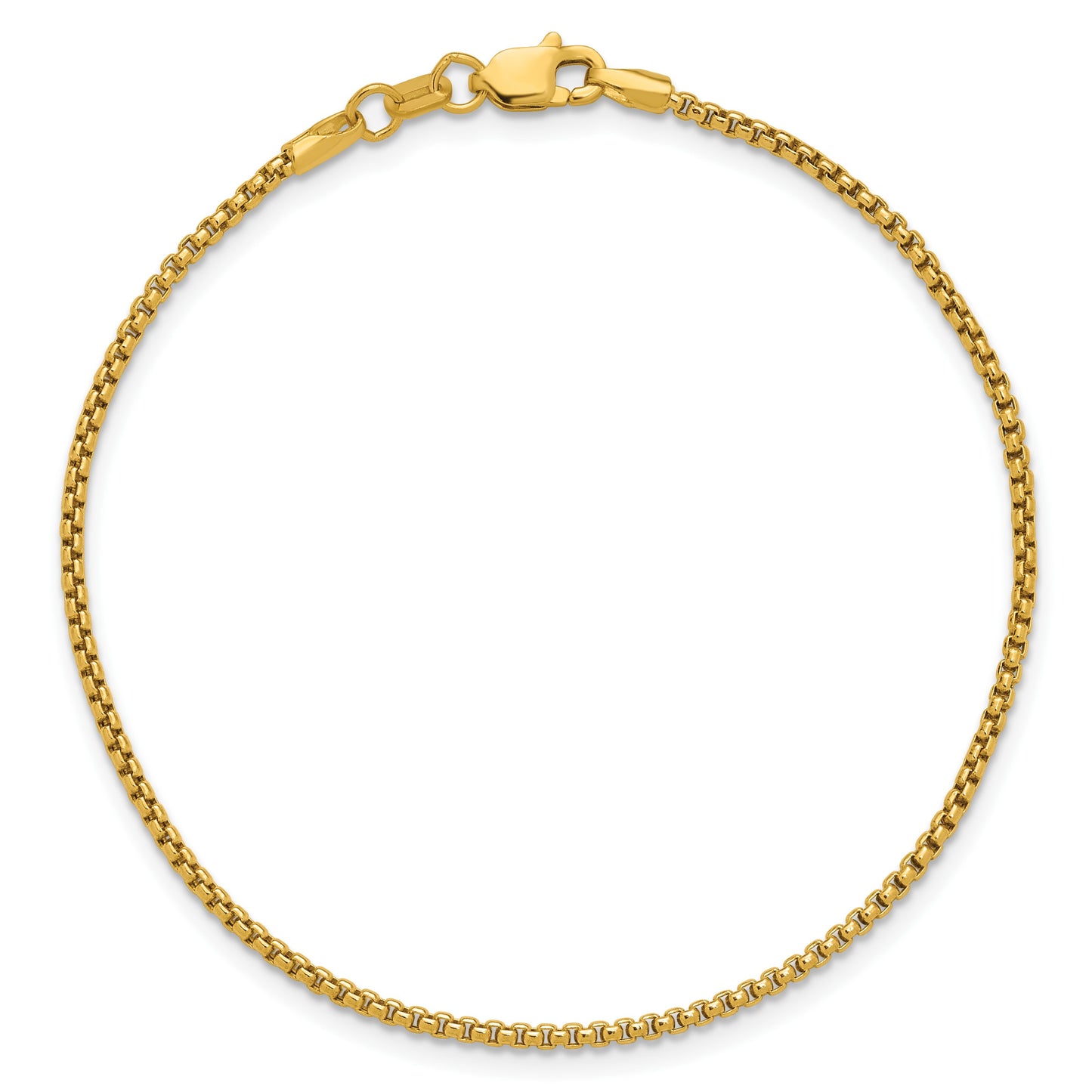 14K 8 inch 1.5mm Semi-Solid Round Box with Lobster Clasp Bracelet