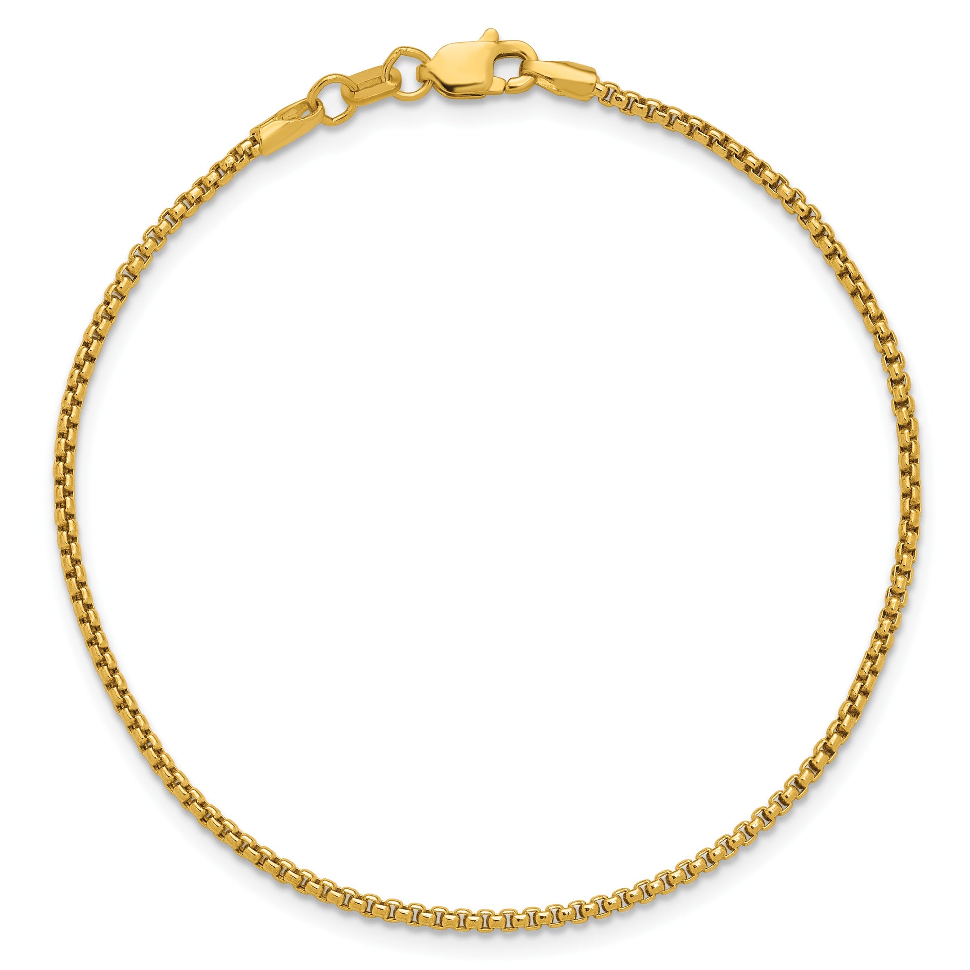 14K 8 inch 1.5mm Semi-Solid Round Box with Lobster Clasp Bracelet