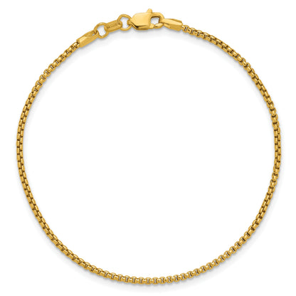 14K 8 inch 1.5mm Semi-Solid Round Box with Lobster Clasp Bracelet