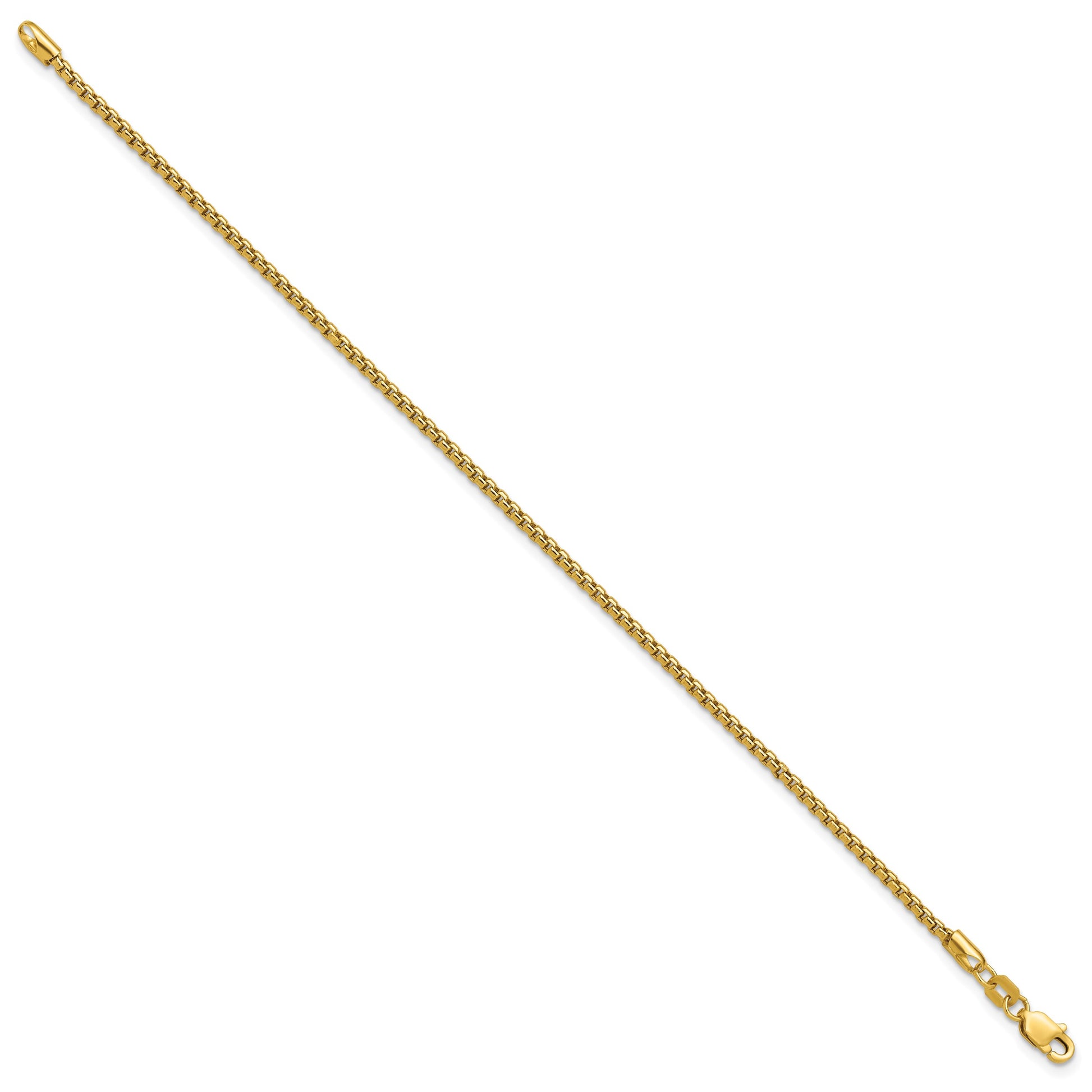 14K 8 inch 1.75mm Semi-Solid Round Box with Lobster Clasp Bracelet