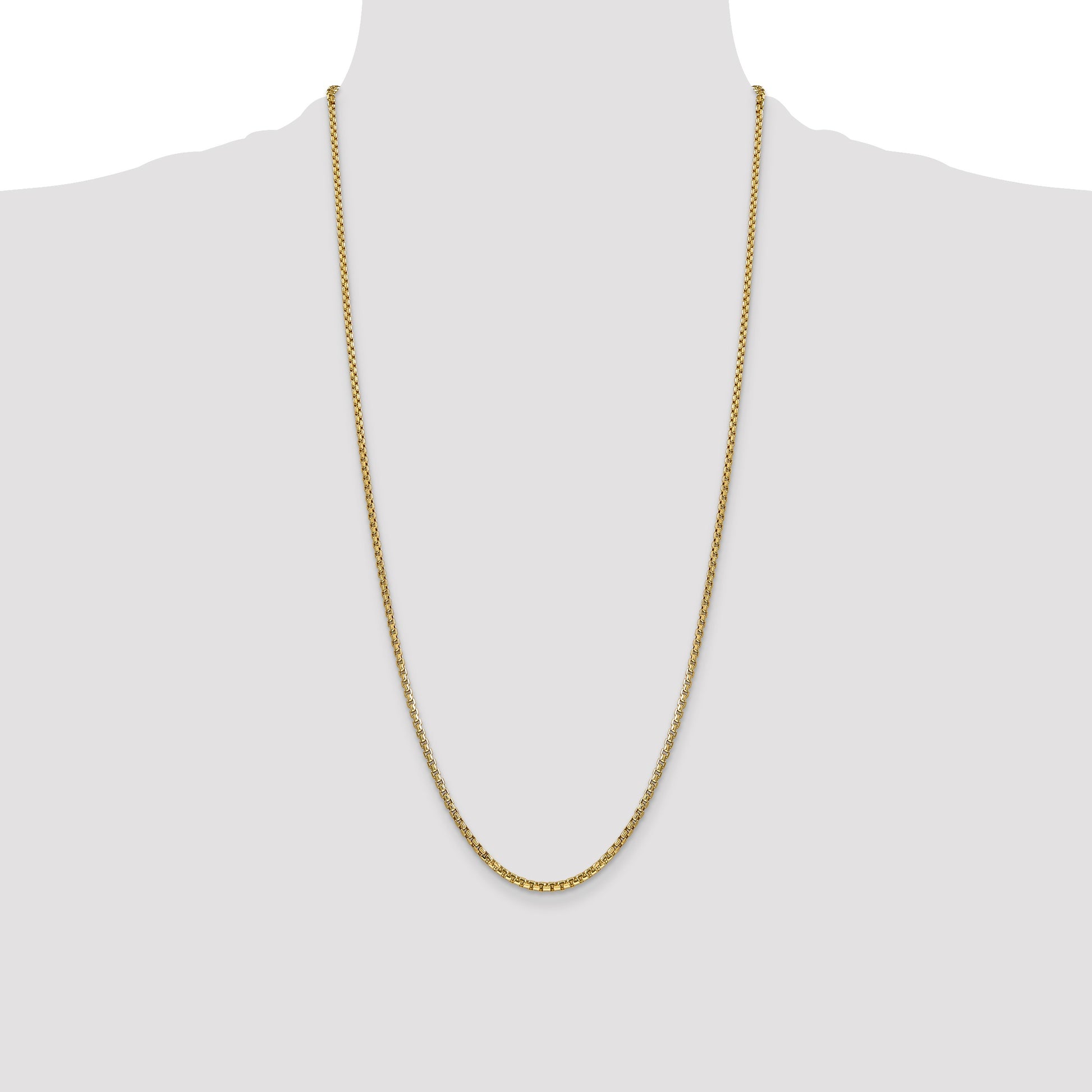 14K 28 inch 2.45mm Semi-Solid Round Box with Lobster Clasp Chain