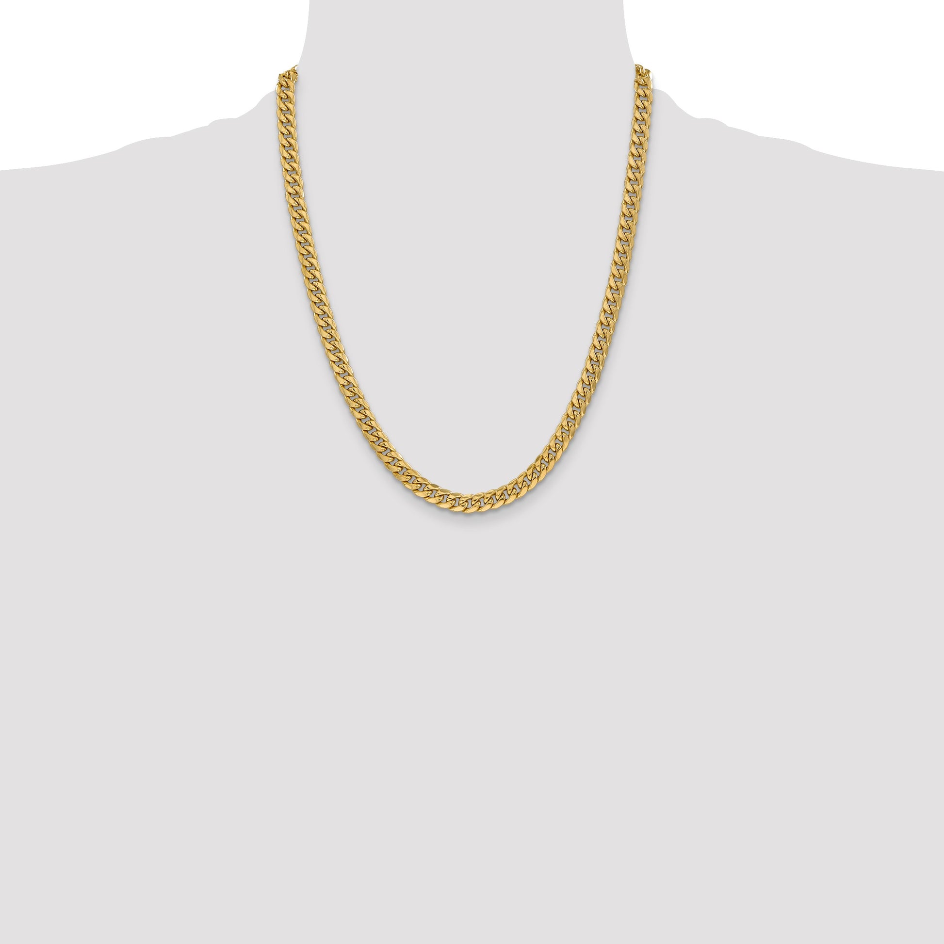 14K 22 inch 6mm Semi-Solid Miami Cuban with Lobster Clasp Chain