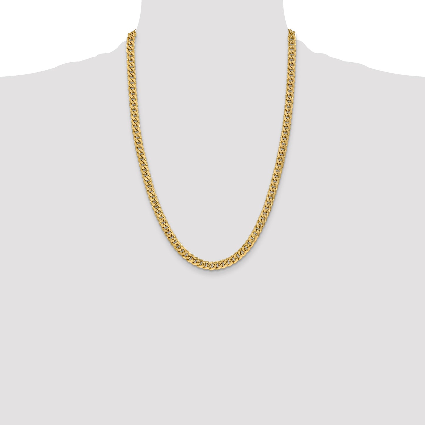 14K 24 inch 6mm Semi-Solid Miami Cuban with Lobster Clasp Chain