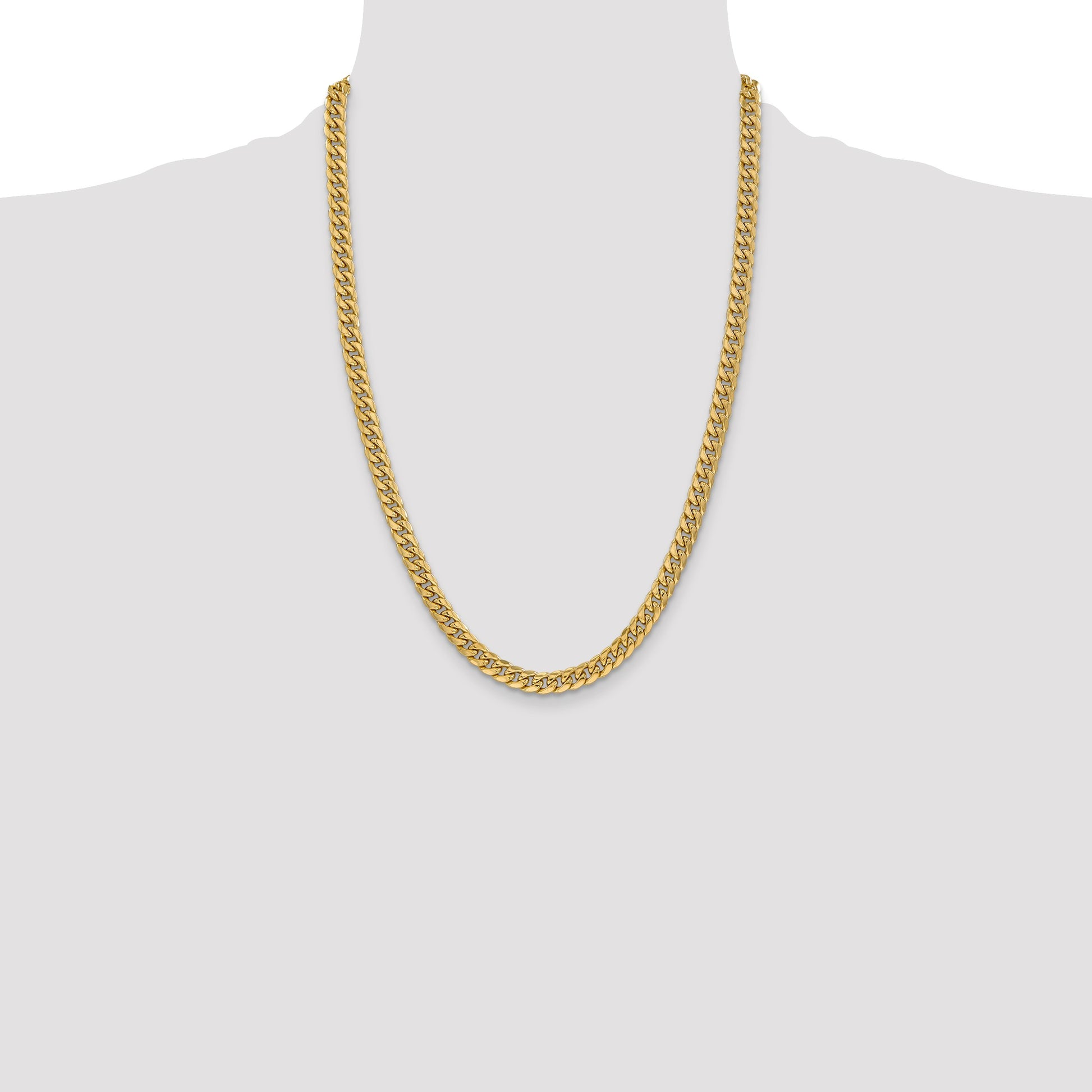14K 24 inch 6mm Semi-Solid Miami Cuban with Lobster Clasp Chain