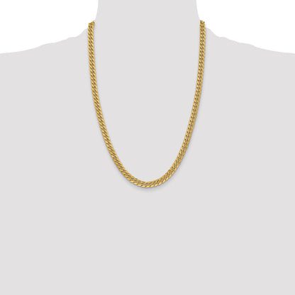 14K 24 inch 6mm Semi-Solid Miami Cuban with Lobster Clasp Chain