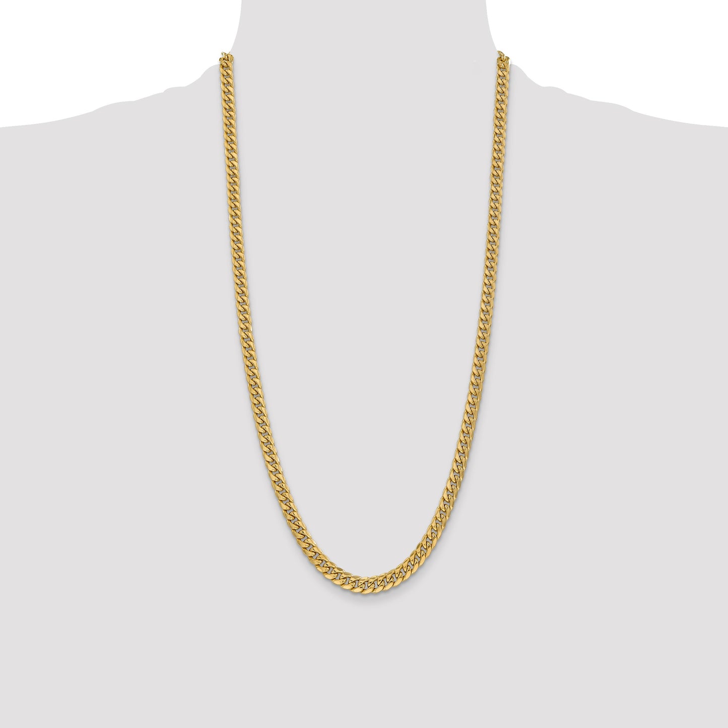 14K 28 inch 6mm Semi-Solid Miami Cuban with Lobster Clasp Chain