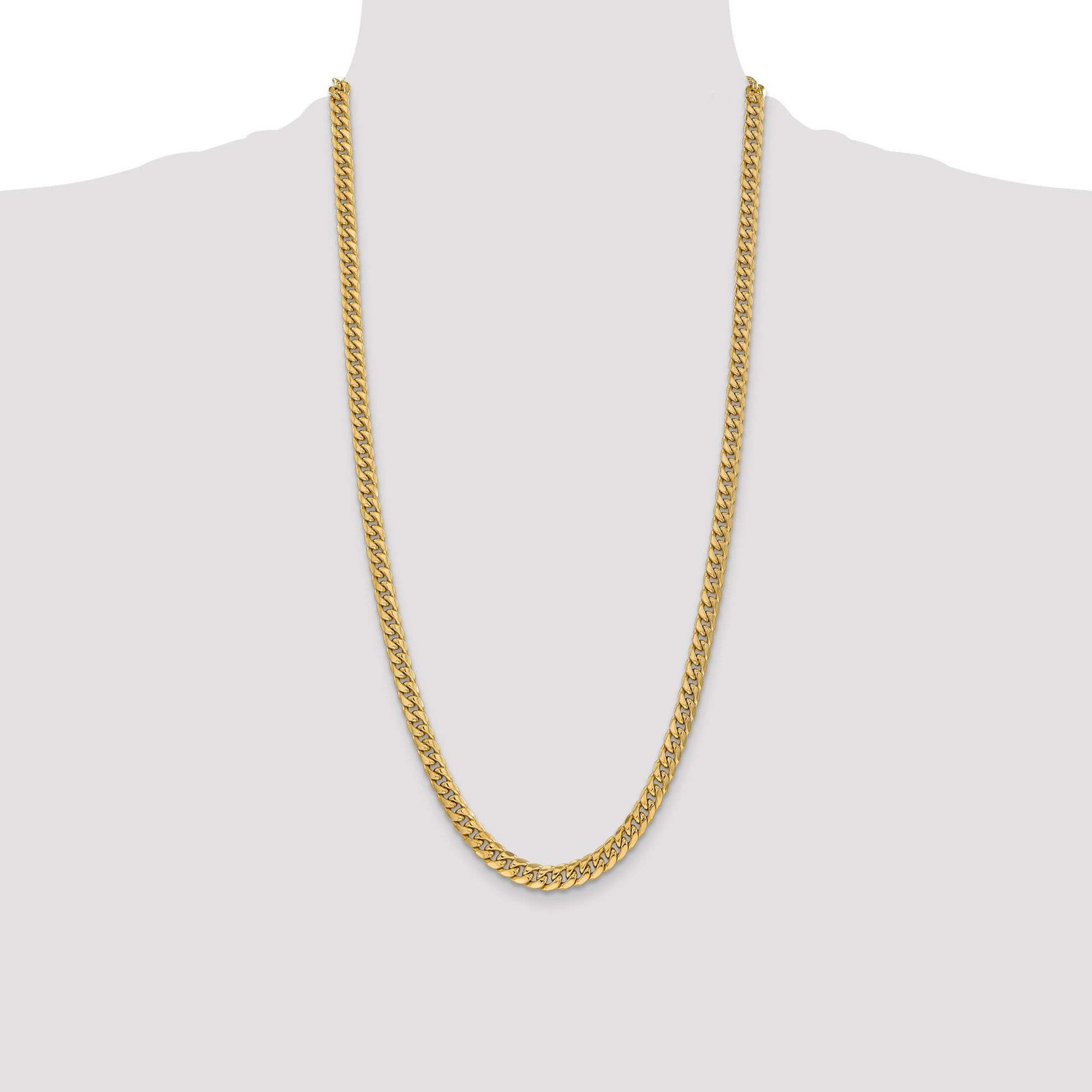 14K 28 inch 6mm Semi-Solid Miami Cuban with Lobster Clasp Chain
