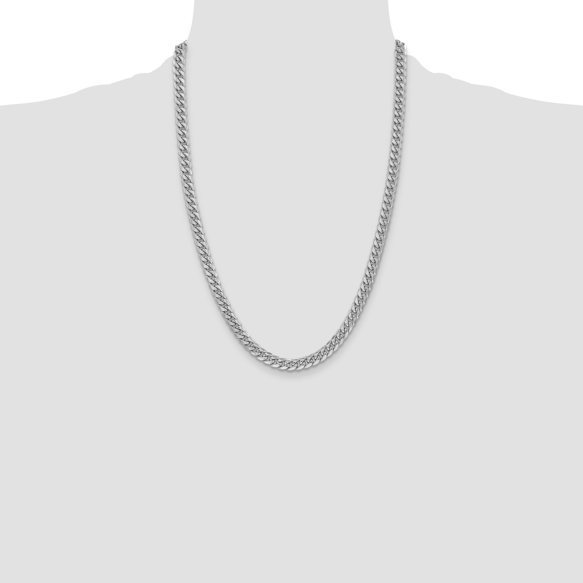 14k White Gold 6mm Semi-Solid Miami Cuban Chain