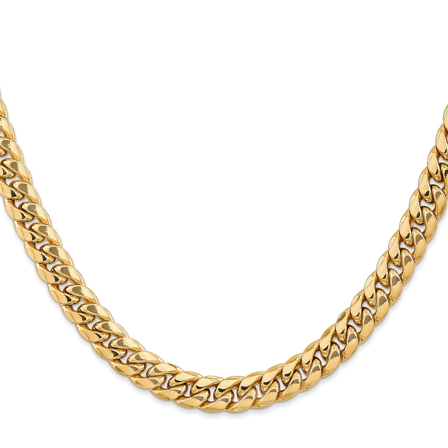 14K 28 inch 7.3mm Semi-Solid Miami Cuban with Lobster Clasp Chain