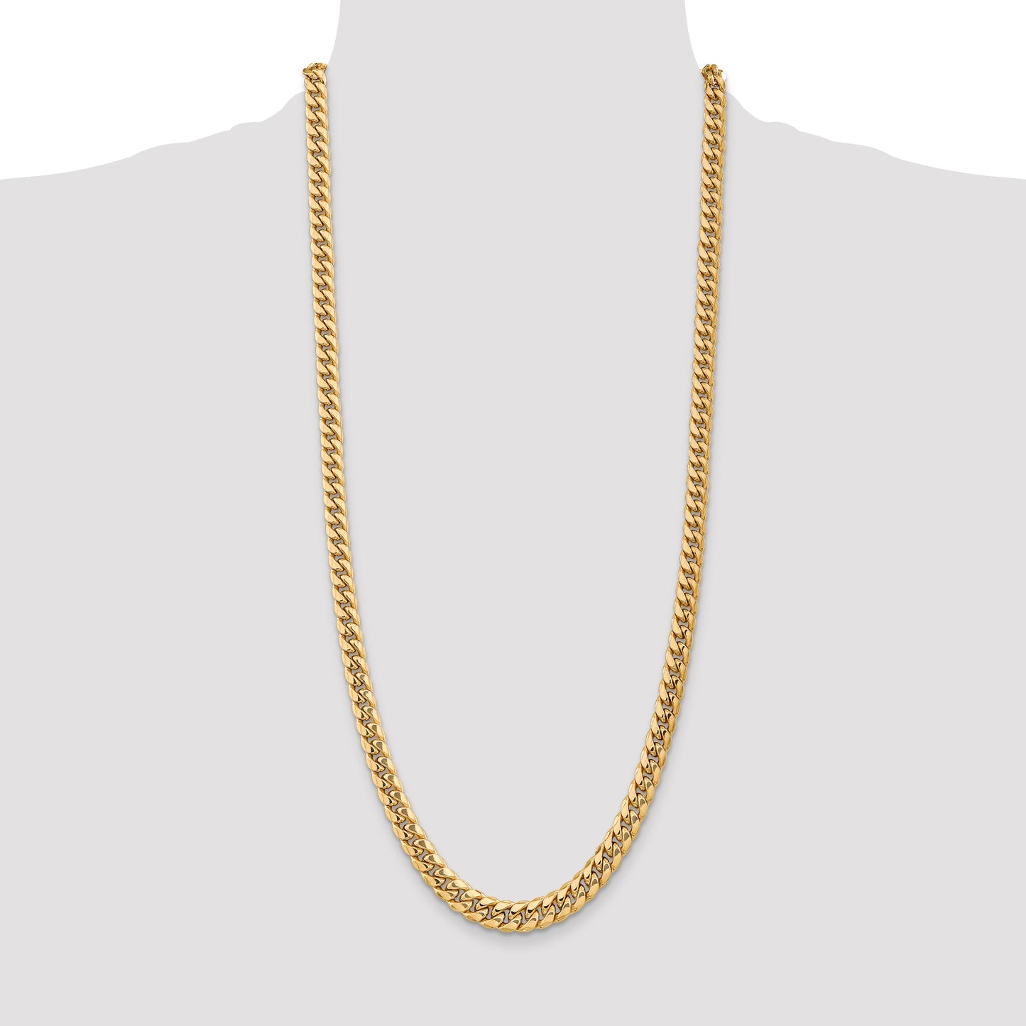 14K 30 inch 7.3mm Semi-Solid Miami Cuban with Lobster Clasp Chain