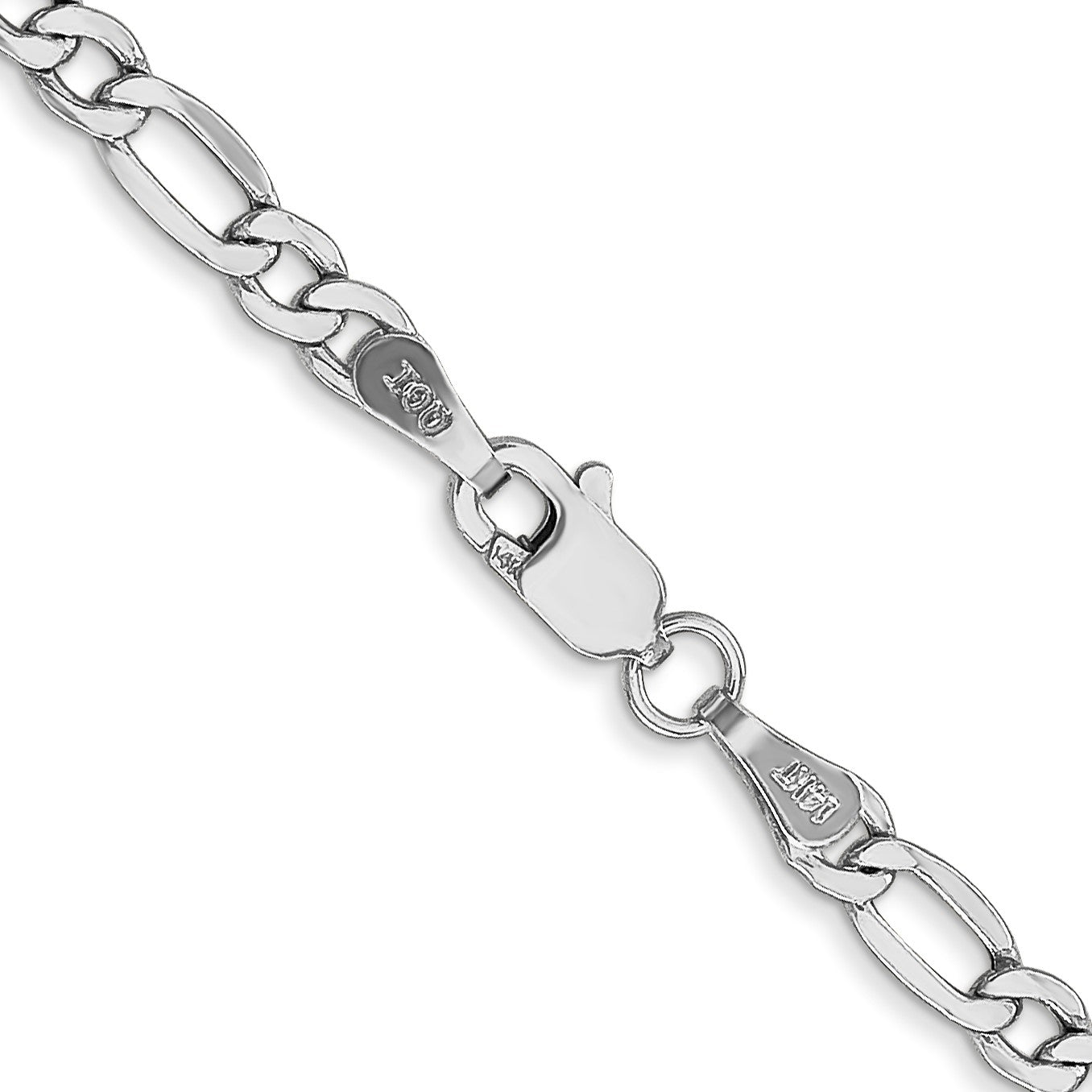 14K White Gold 24 inch 3.5mm Semi-Solid Figaro with Lobster Clasp Chain