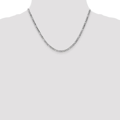 14K White Gold 18 inch 3.5mm Semi-Solid Figaro with Lobster Clasp Chain