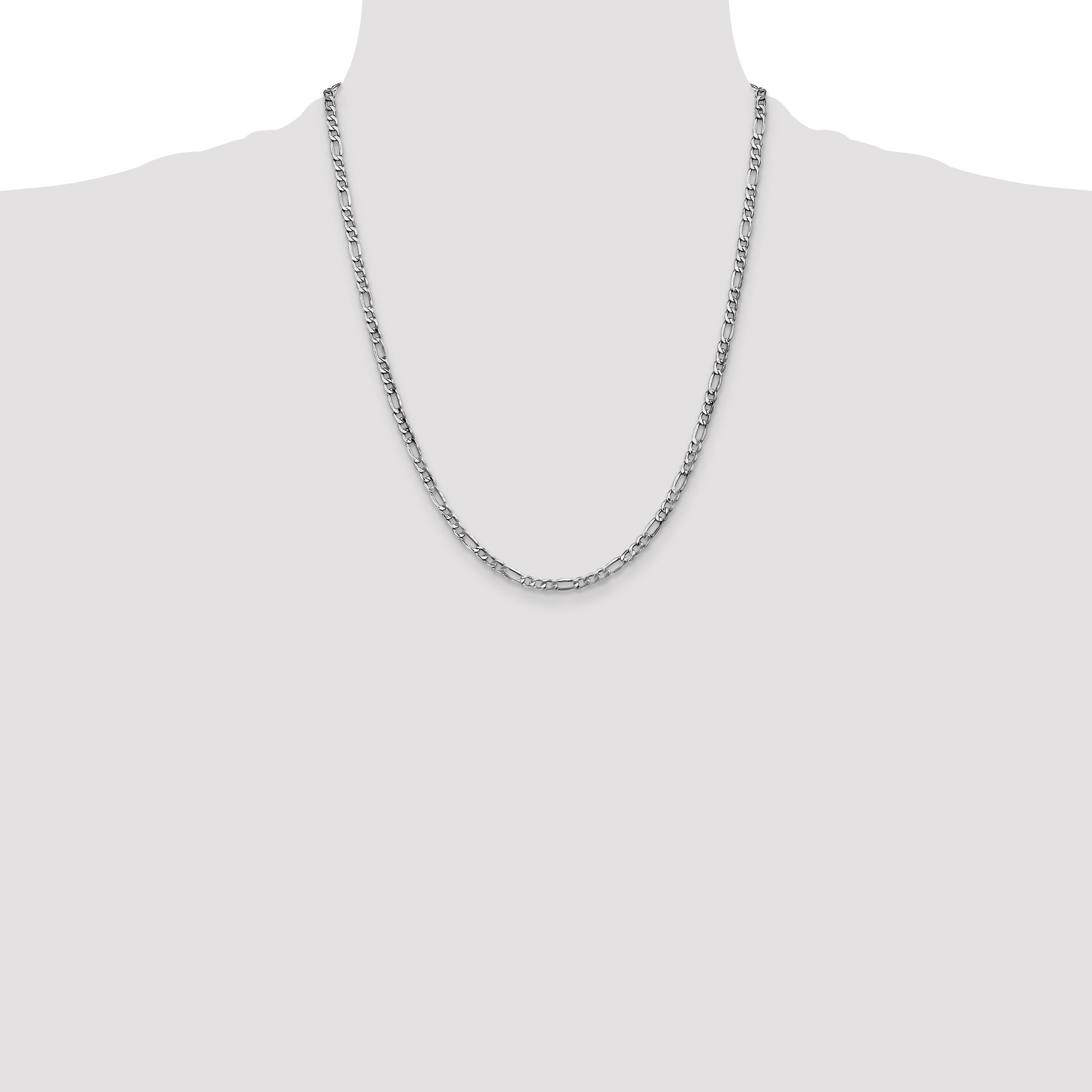 14K White Gold 22 inch 3.5mm Semi-Solid Figaro with Lobster Clasp Chain