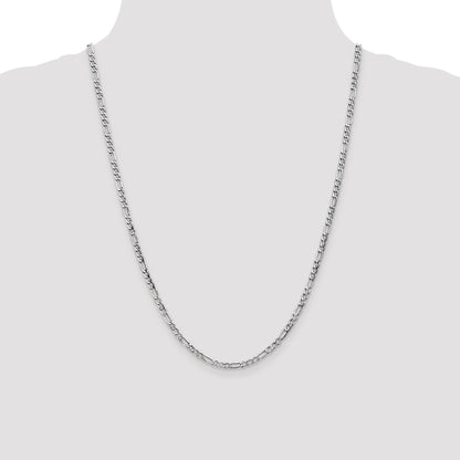 14K White Gold 24 inch 3.5mm Semi-Solid Figaro with Lobster Clasp Chain