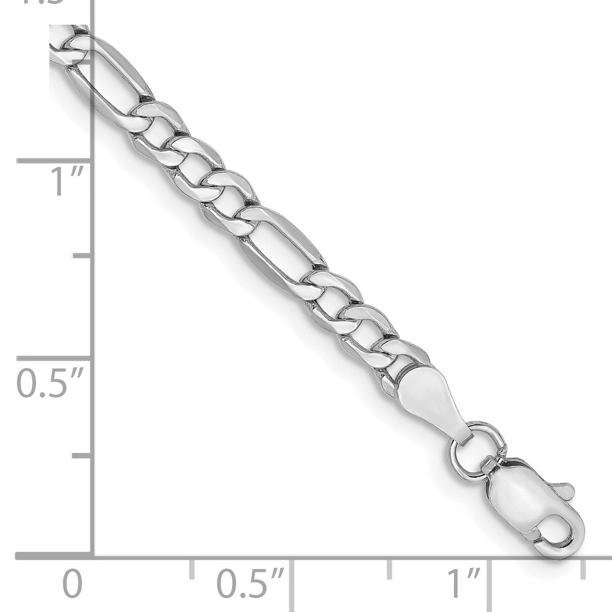 14K White Gold 10 inch 3.5mm Semi-Solid Figaro with Lobster Clasp Chain