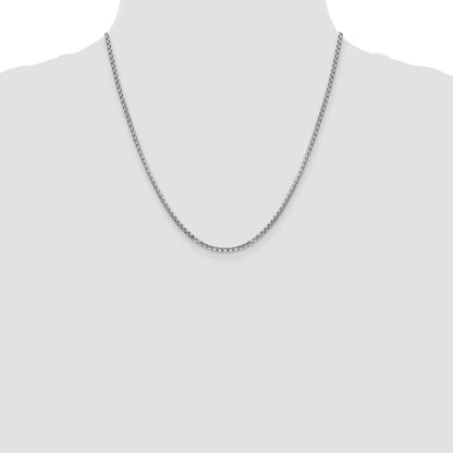 14K White Gold 20 inch 2.45mm Semi-Solid Round Box with Lobster Clasp Chain