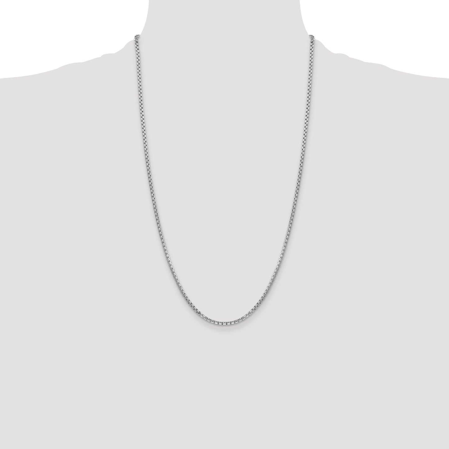 14K White Gold 26 inch 2.45mm Semi-Solid Round Box with Lobster Clasp Chain