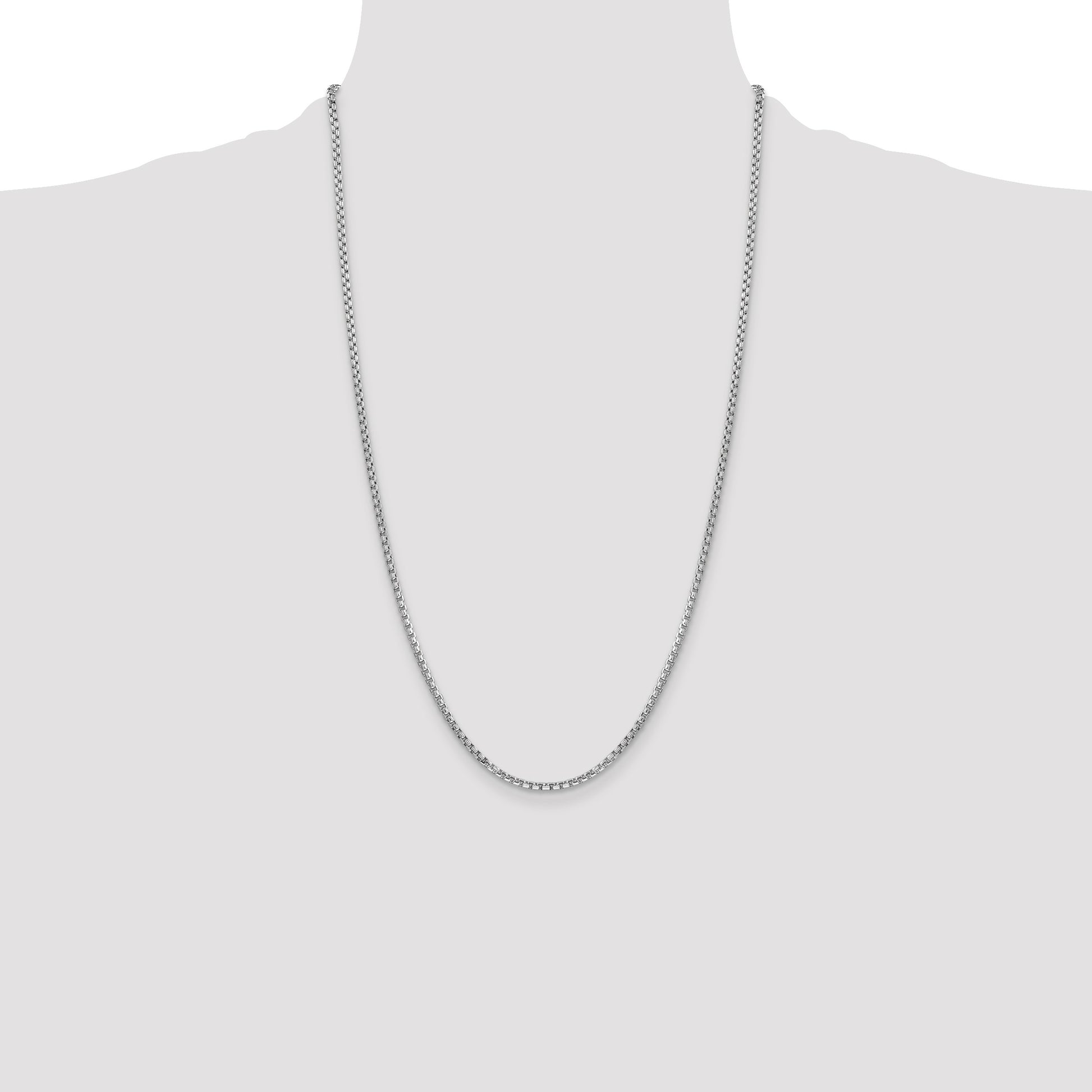 14K White Gold 26 inch 2.45mm Semi-Solid Round Box with Lobster Clasp Chain