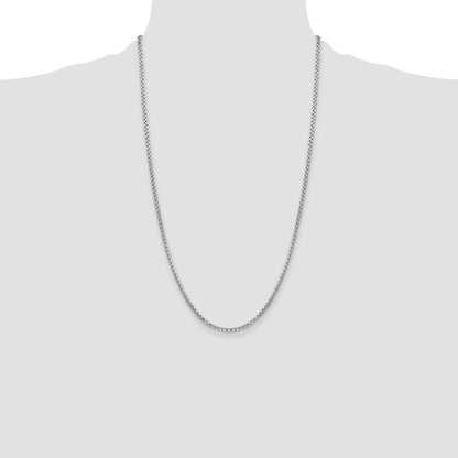 14K White Gold 26 inch 2.45mm Semi-Solid Round Box with Lobster Clasp Chain
