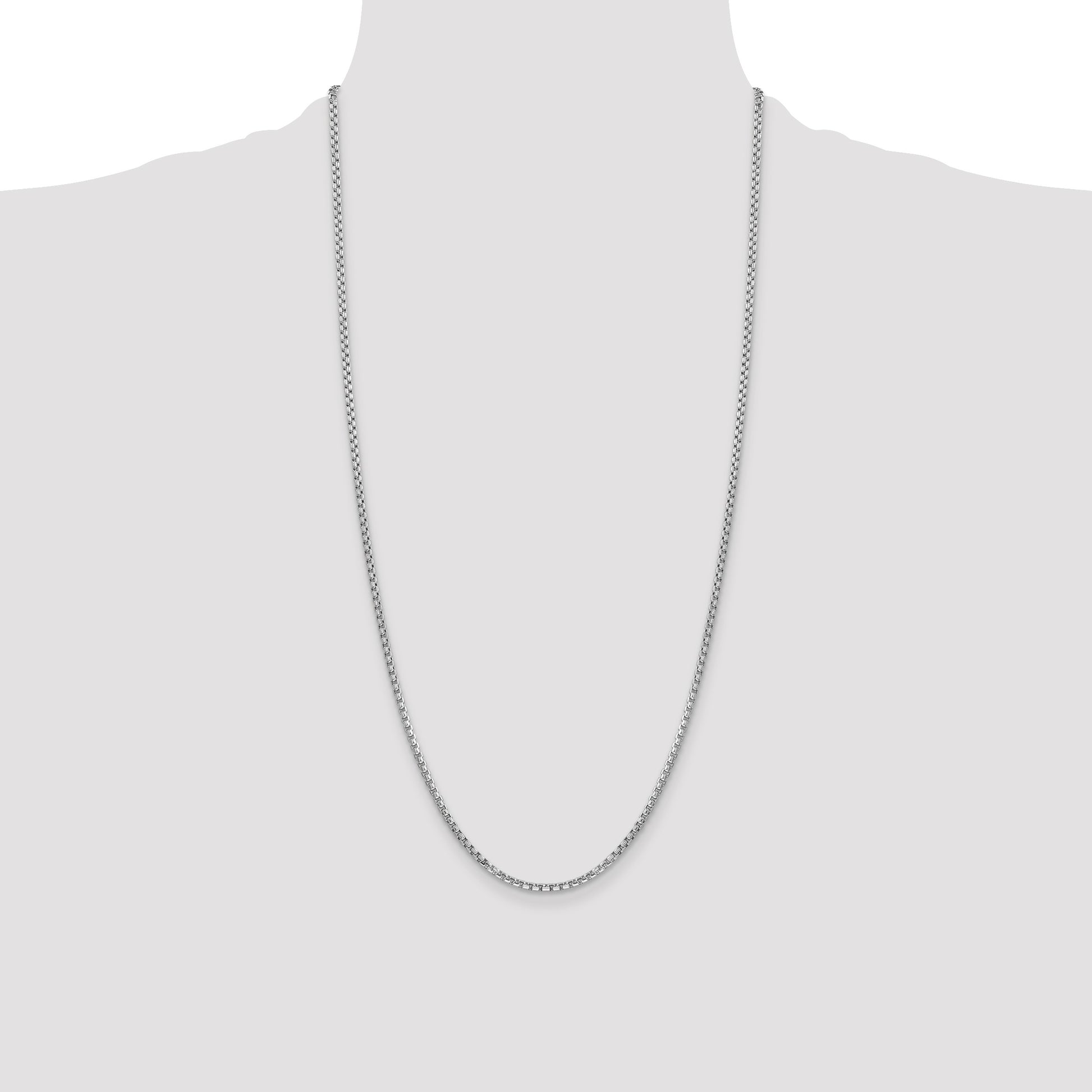 14K White Gold 28 inch 2.45mm Semi-Solid Round Box with Lobster Clasp Chain