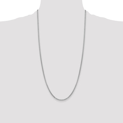 14K White Gold 28 inch 2.45mm Semi-Solid Round Box with Lobster Clasp Chain