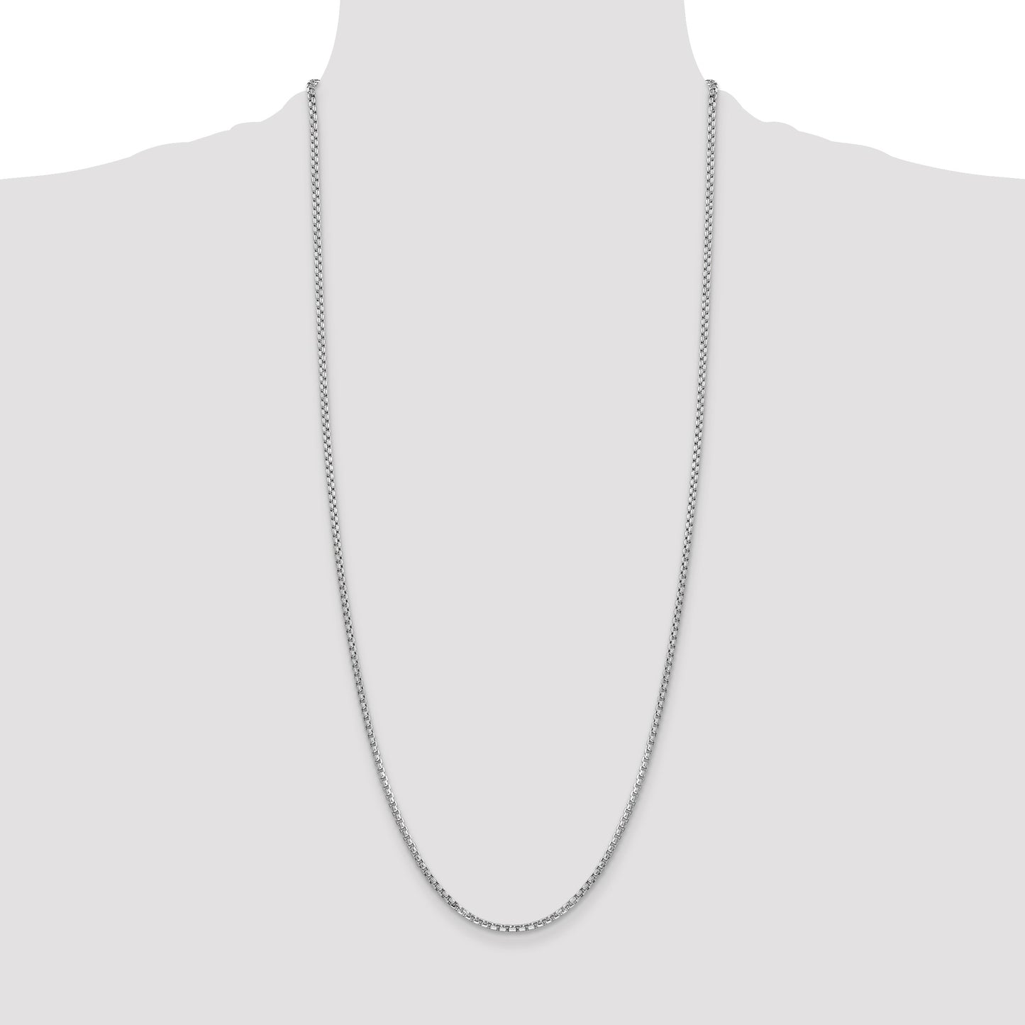 14K White Gold 30 inch 2.45mm Semi-Solid Round Box with Lobster Clasp Chain