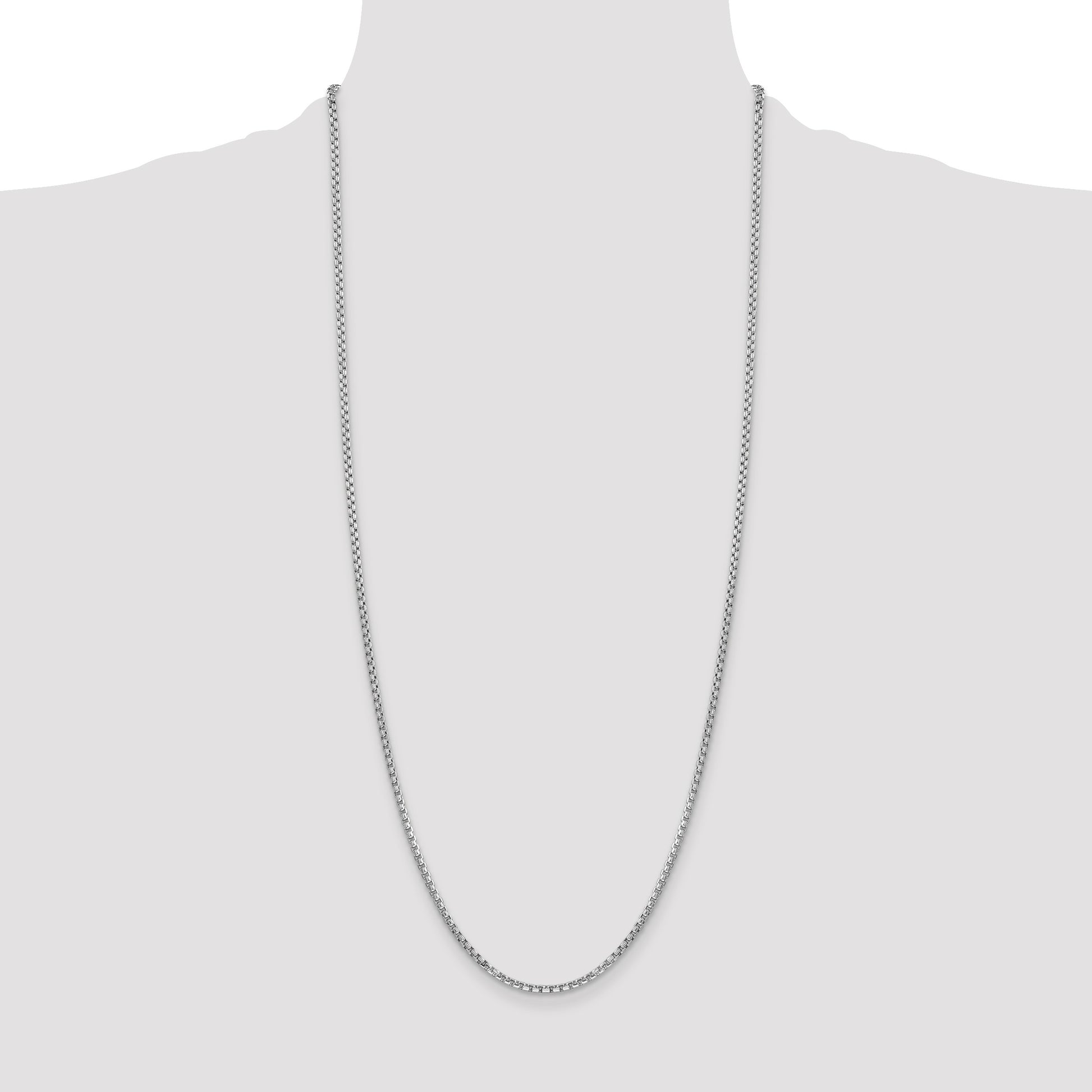 14K White Gold 30 inch 2.45mm Semi-Solid Round Box with Lobster Clasp Chain