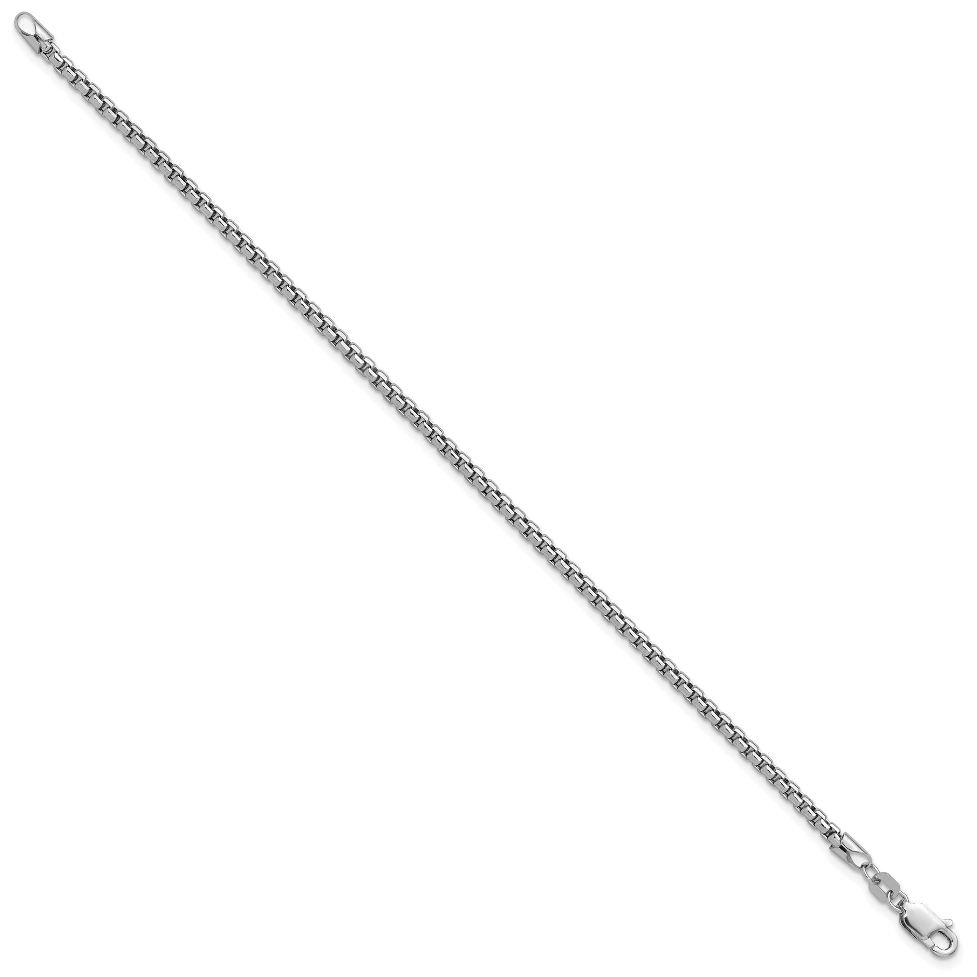 14K White Gold 7 inch 2.45mm Semi-Solid Round Box with Lobster Clasp Bracelet