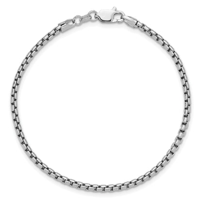 14K White Gold 7 inch 2.45mm Semi-Solid Round Box with Lobster Clasp Bracelet