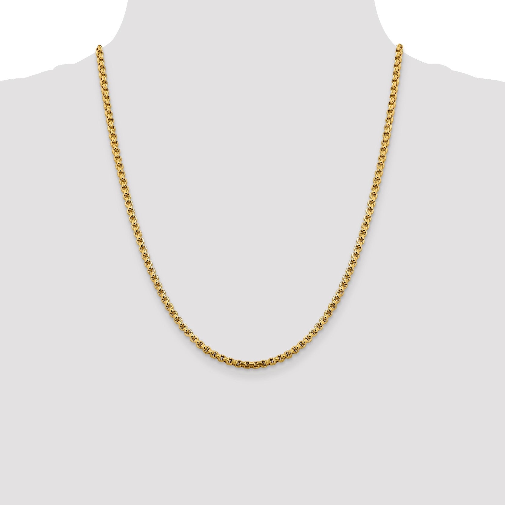 14K 22 inch 3.6mm Semi-Solid Round Box with Lobster Clasp Chain