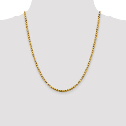 14K 22 inch 3.6mm Semi-Solid Round Box with Lobster Clasp Chain